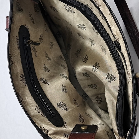 BESSEL Black & Brown Genuine Leather Shoulder Bag – Multi-Pocket, Brass Hardware - Picture 10 of 11